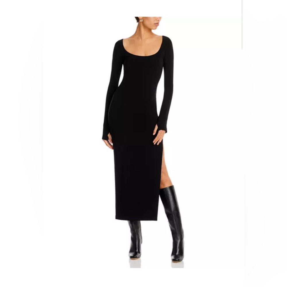 Norma Kamali Scoop neck with side slit  Red Long Sleeve Dress